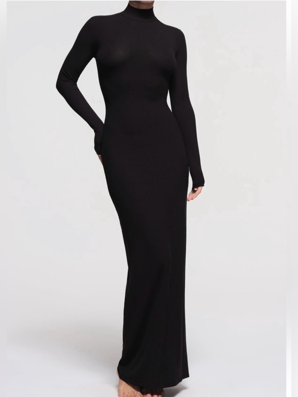 Skims Soft Lounge Turtleneck Long Dress Sz Xxs Black Bodycon Minimalist Euc